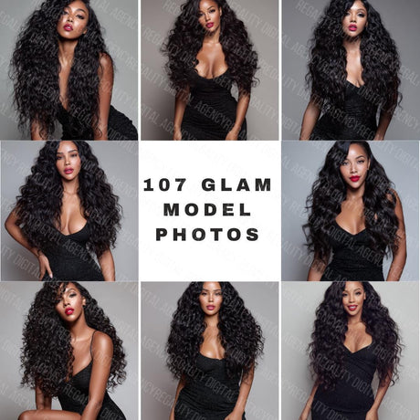 AI-Generated Glam Stock Photos: Beauty & Hair Extension Images (PNG Digital Download)