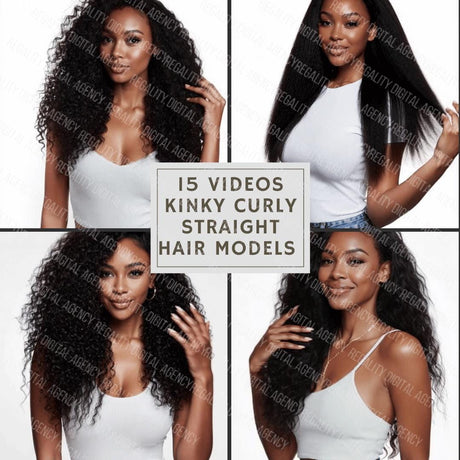 Luxury Kinky Curly Straight Hair Model Stock Videos: AI Beauty Reels (Digital Download)